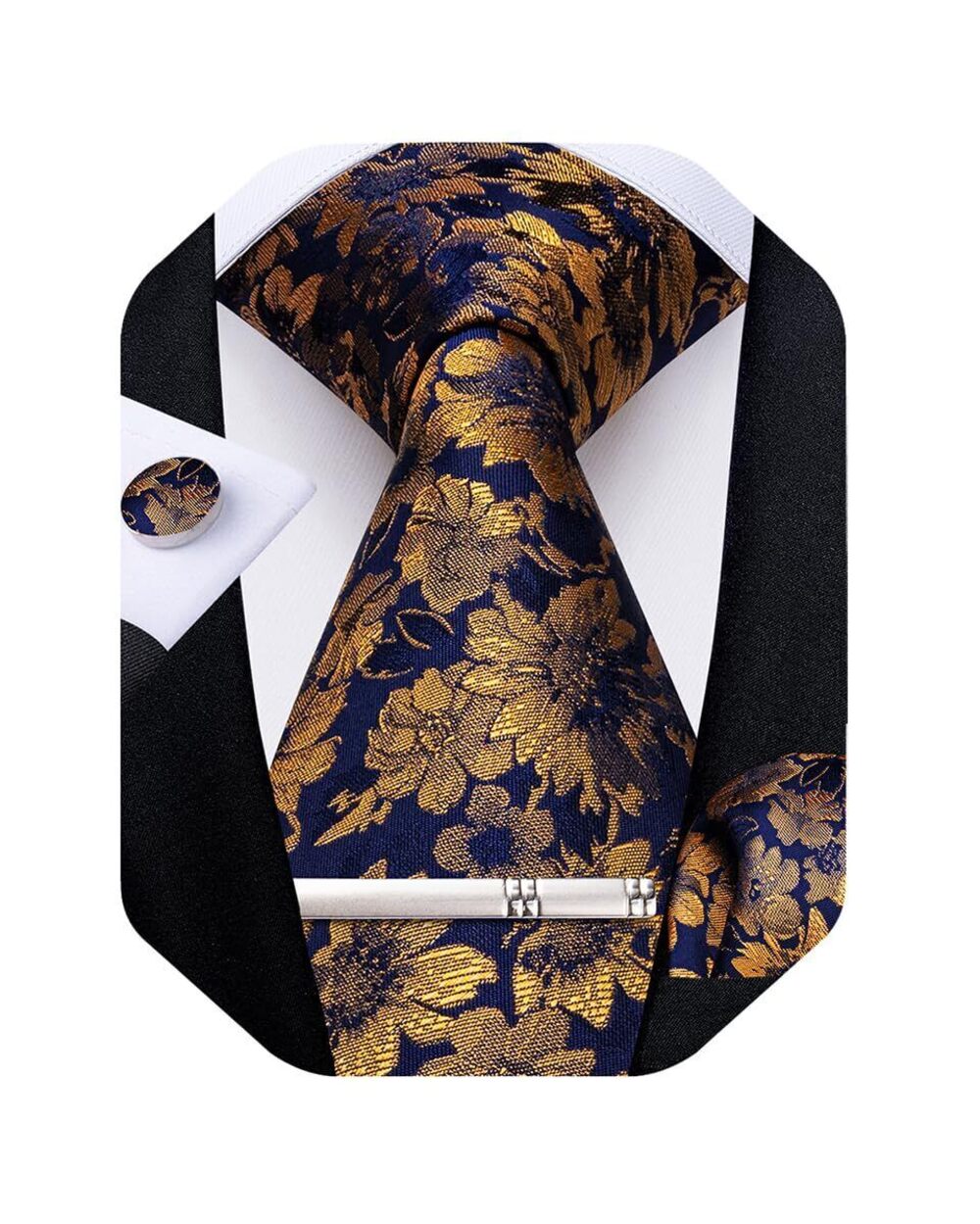 7594 Silk Floral Ties Woven Paisley Necktie and Tie Clip Handkerchief